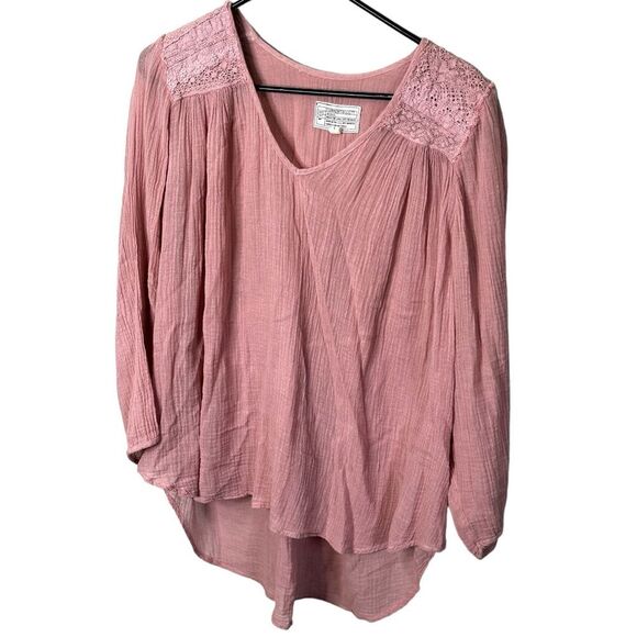 Current Elliott 1 Small The Picnic Top Coral Rose gauze peasant top - Picture 7 of 12